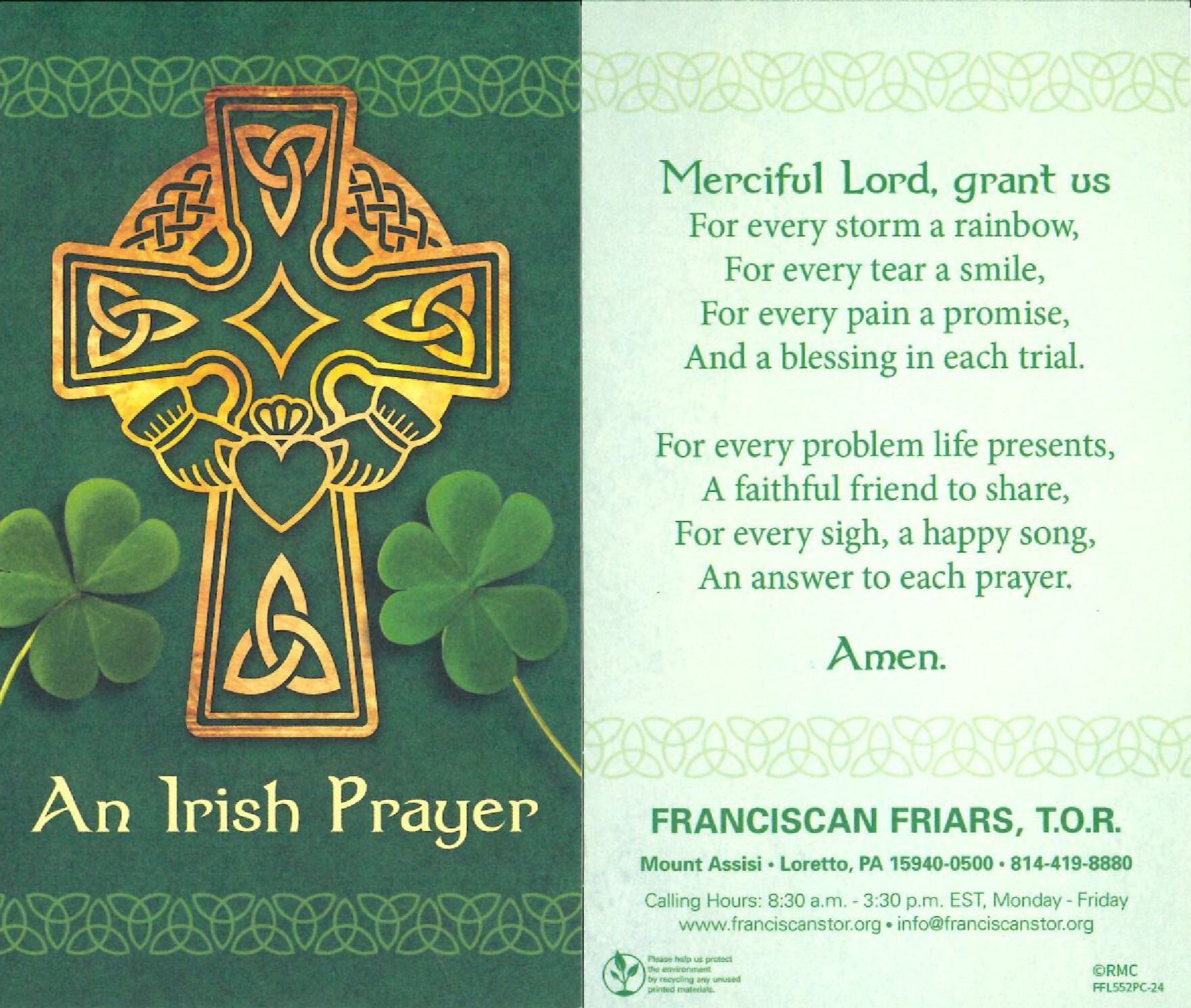 Saint Patrick Holy Card-Celtic Cross